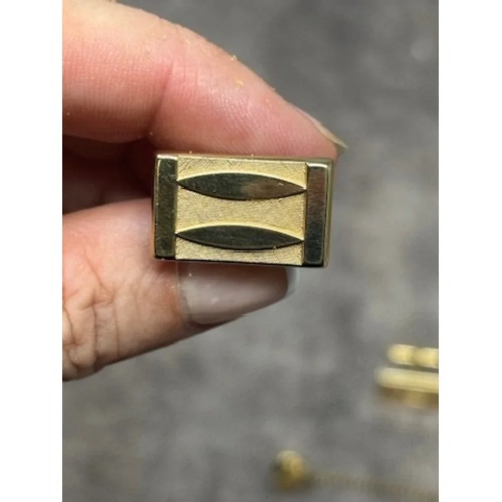 Vintage Swank Cufflink Tie Tac Set Gold Tone MCM Geometric Textured Excellent